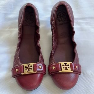 Tory Burch Leather Ambrose Bordeaux Flats Size 8